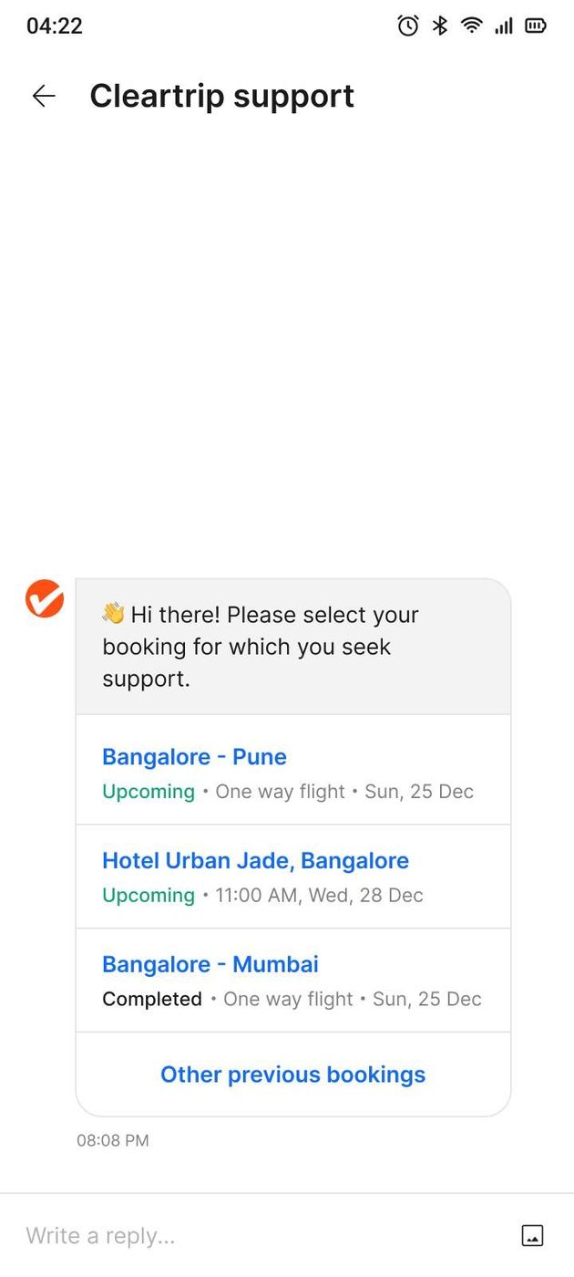 Selecting the booking you need help with