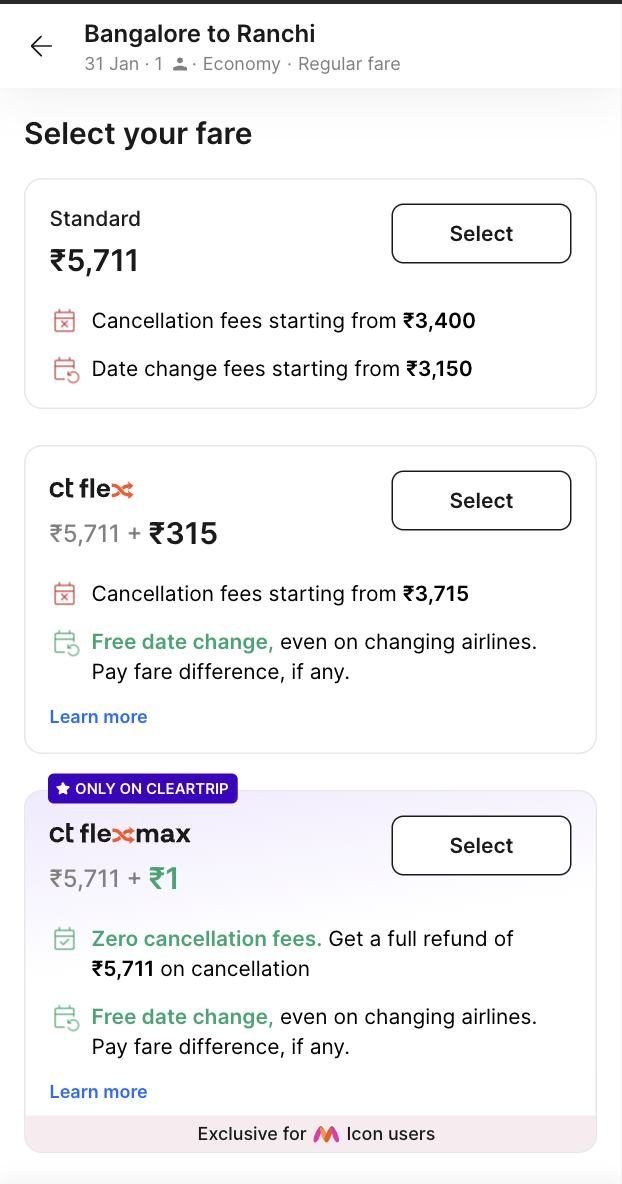CT FlexMax fare selection