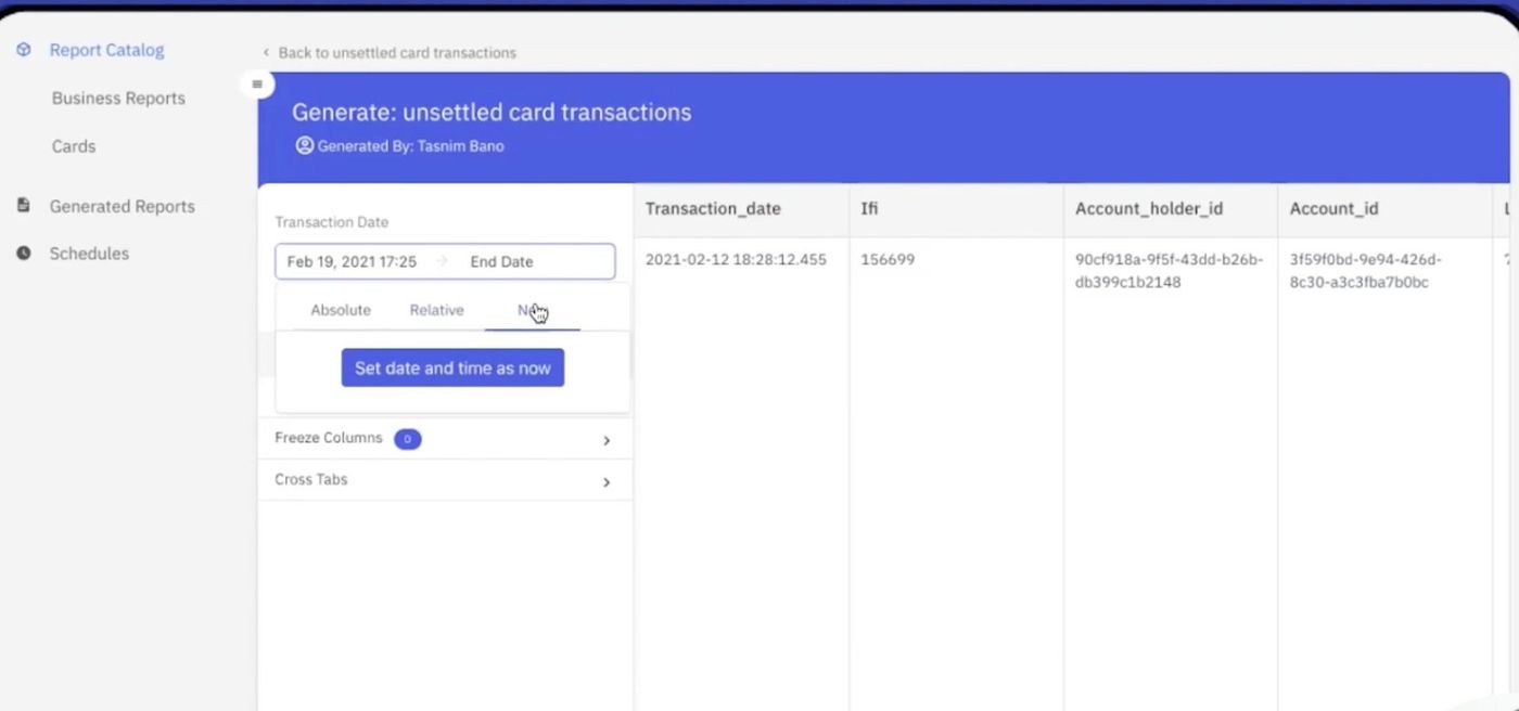 Generating a report against a transaction date range